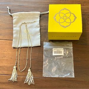 NWOT Kendra Scott Monique Lariat Beaded Necklace Ivory Mother of Pearl & Gold